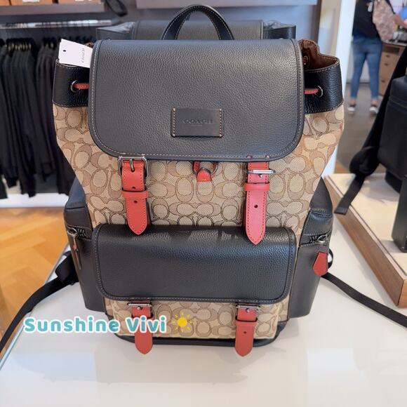 NWT Coach Men's Spring Backpack Signature Jacquard CT016 Black Antique Nickel - Picture 1 of 8